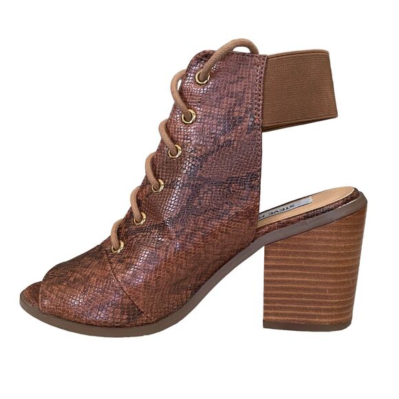 Steve Madden 7 Brown Snake Skin Print  Peep Toe  Block Heels Shoes EUC - Picture 4 of 12